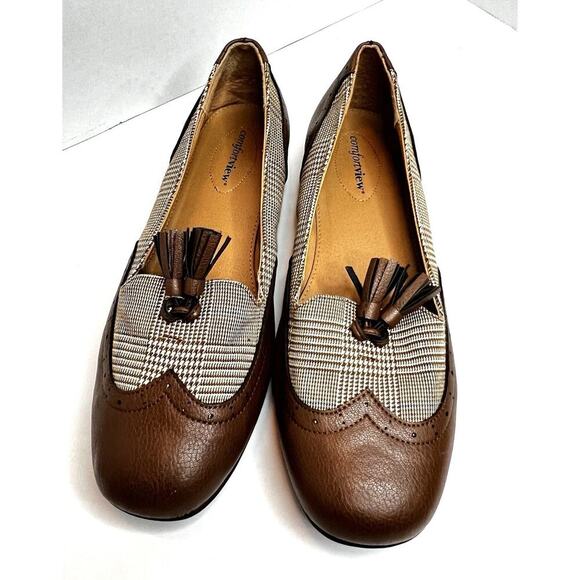 Comfortview Aster 44634 Brown Herringbone Tassel Flat Loafers Comfort 9.5W EUC - Picture 2 of 12
